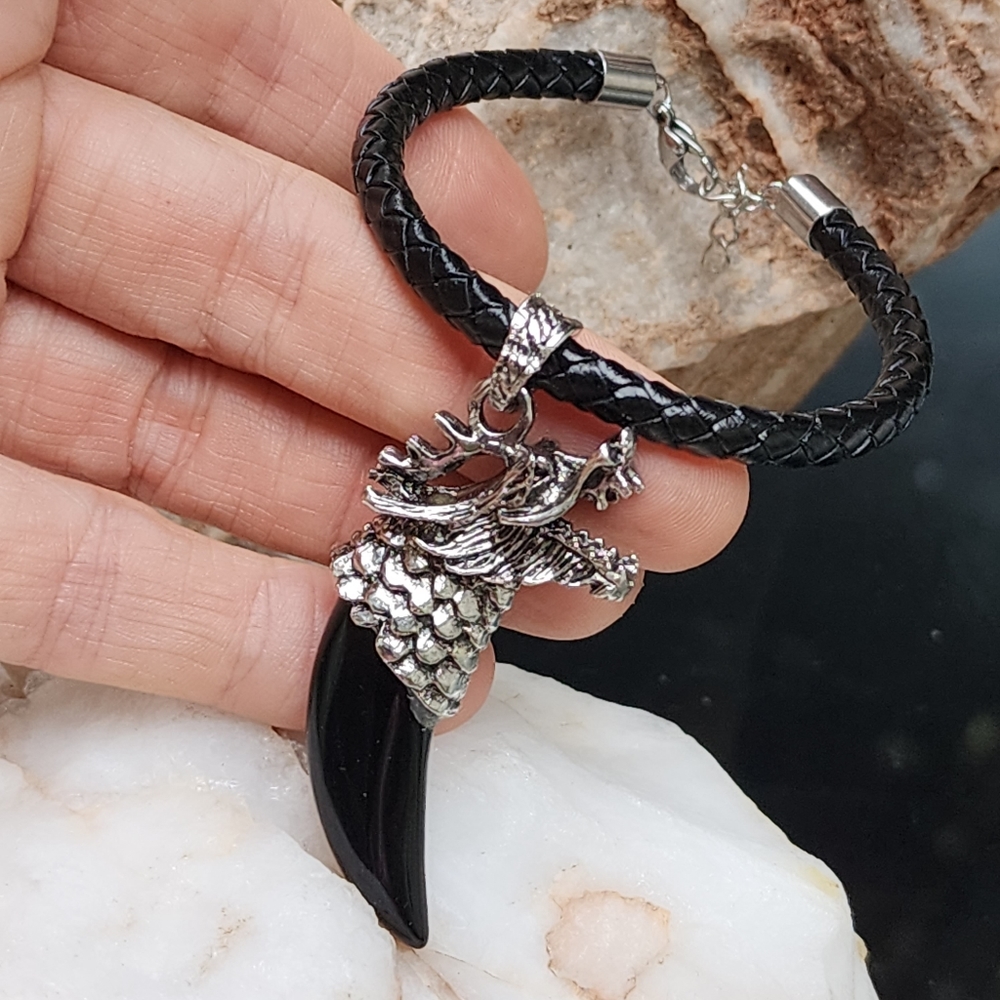 Vintage Bracelet Lion /Dragon Head Charm Boho Genuine Leather Silver Bracelet